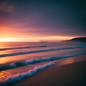 Ocean Breeze: Sunset Reflection on Sandy Shore