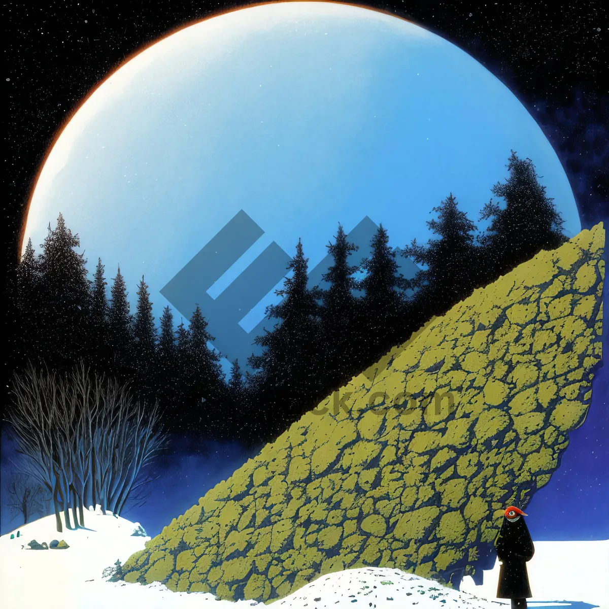 Picture of Winter Moonlit Sky with Snow-covered Landscape