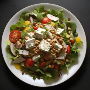 Healthy Vegetable Salad with Fresh Vegetables and Nutritious Sauce.