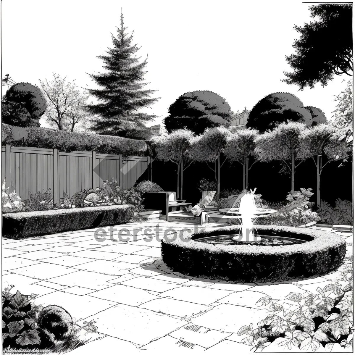 Picture of Ancient Fountain in Tranquil Garden