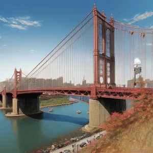 Majestic Twilight: Iconic Suspension Bridge over Coastal Bay