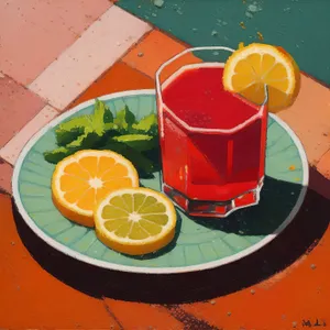 Refreshing citrus fruit juice in a yellow glass.