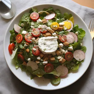 Healthy Vegetable Salad with Grilled Chicken and Olive Oil Dressing