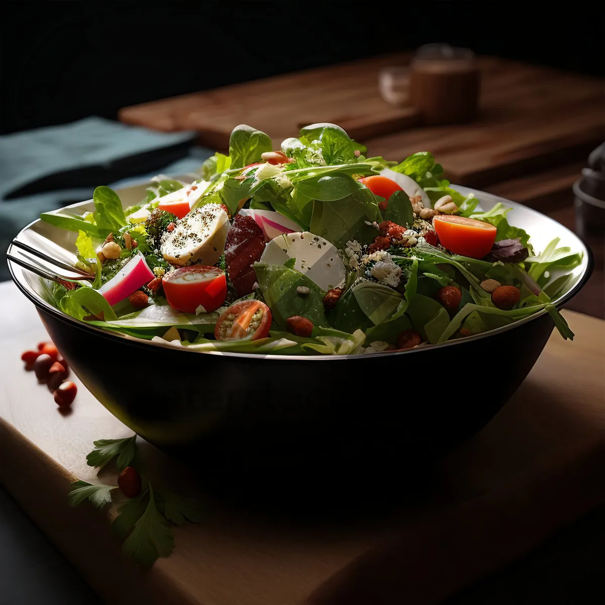 Picture of Delicious Salad Bowl with Fresh Vegetables and Sauce