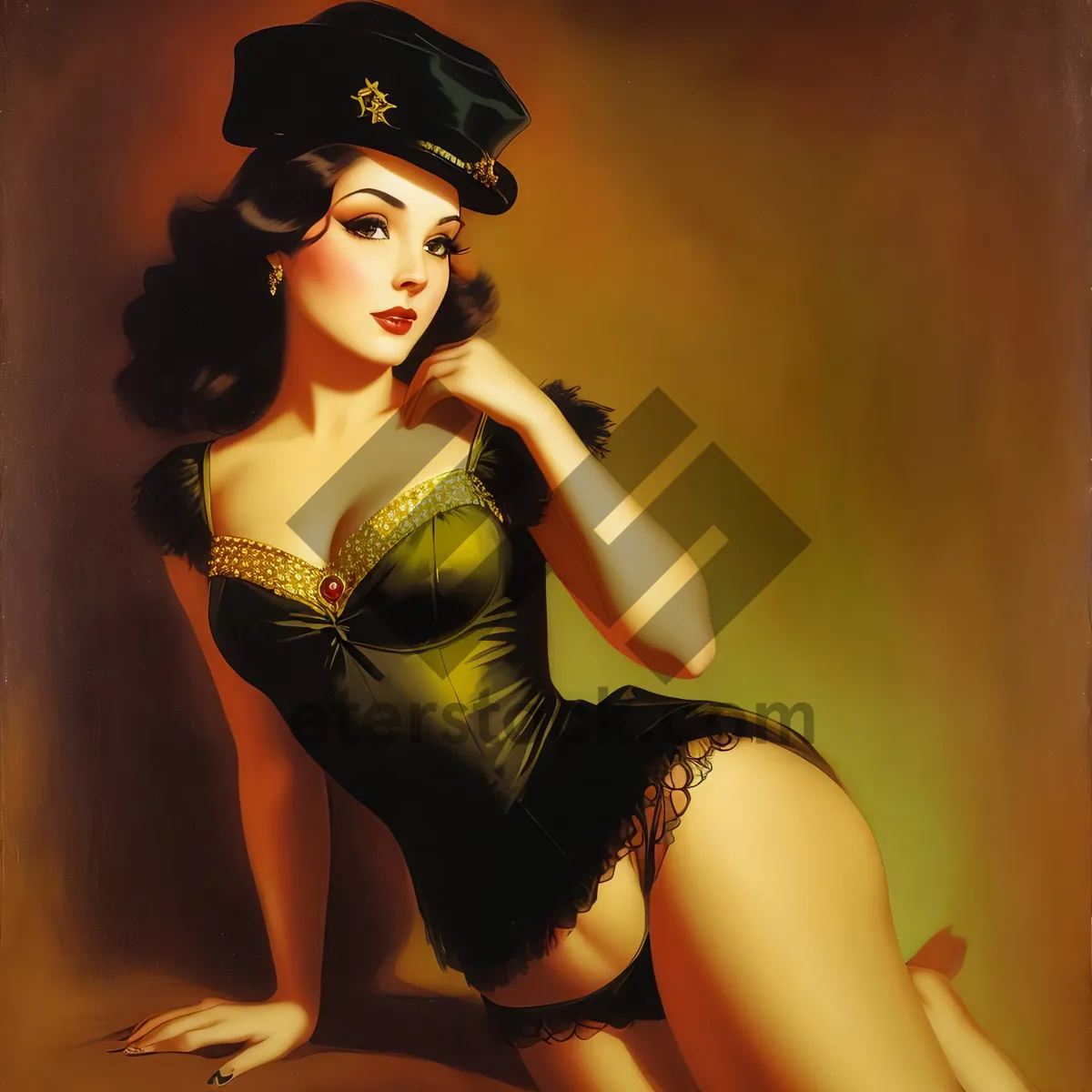 Picture of Captivating seductress in black lingerie exudes allure