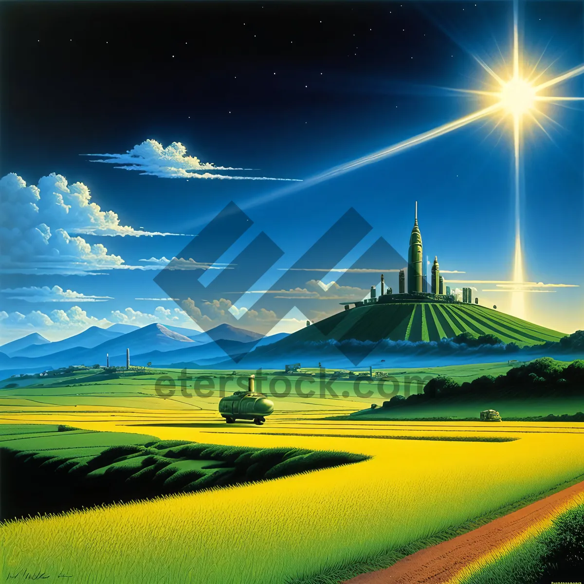 Picture of Vibrant Rural Landscape Under Sunny Blue Skies