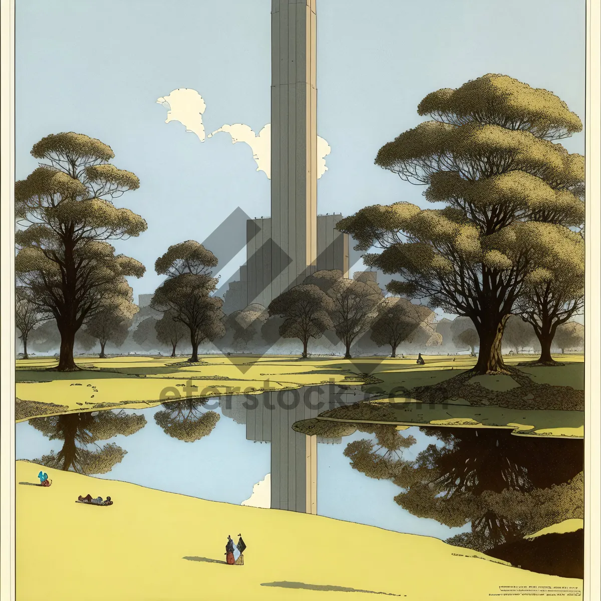 Picture of City Oasis: Majestic Obelisk and Fountain Amidst Architectural Charm
