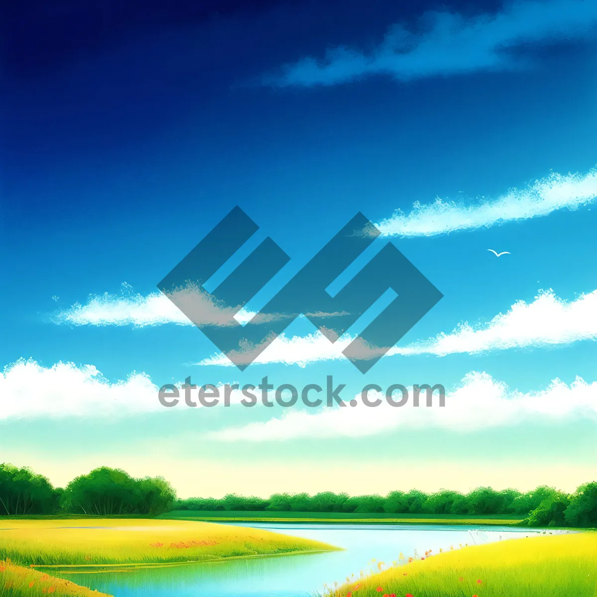 Picture of Golden Summer Landscape: Rolling Hills and Blue Skies