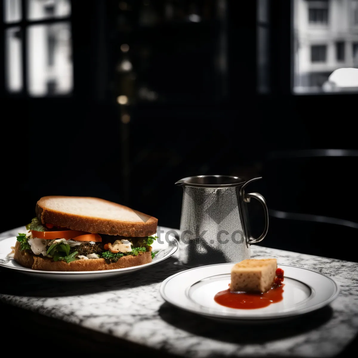 Picture of Hot breakfast meal on plate with coffee cup.