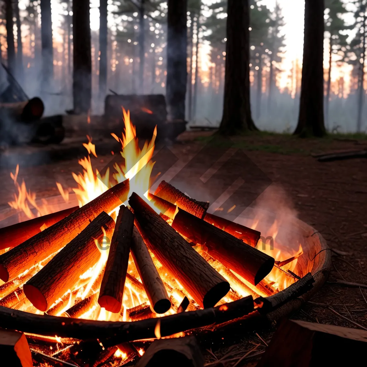 Picture of Heat-filled Flames Engulfing Dark Fireplace