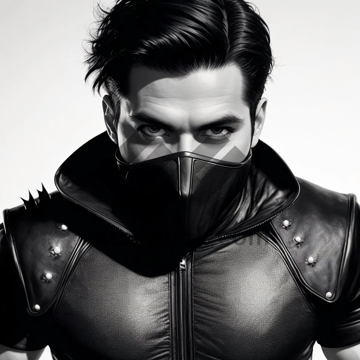 Picture of Attractive model wearing a black mask and jacket.