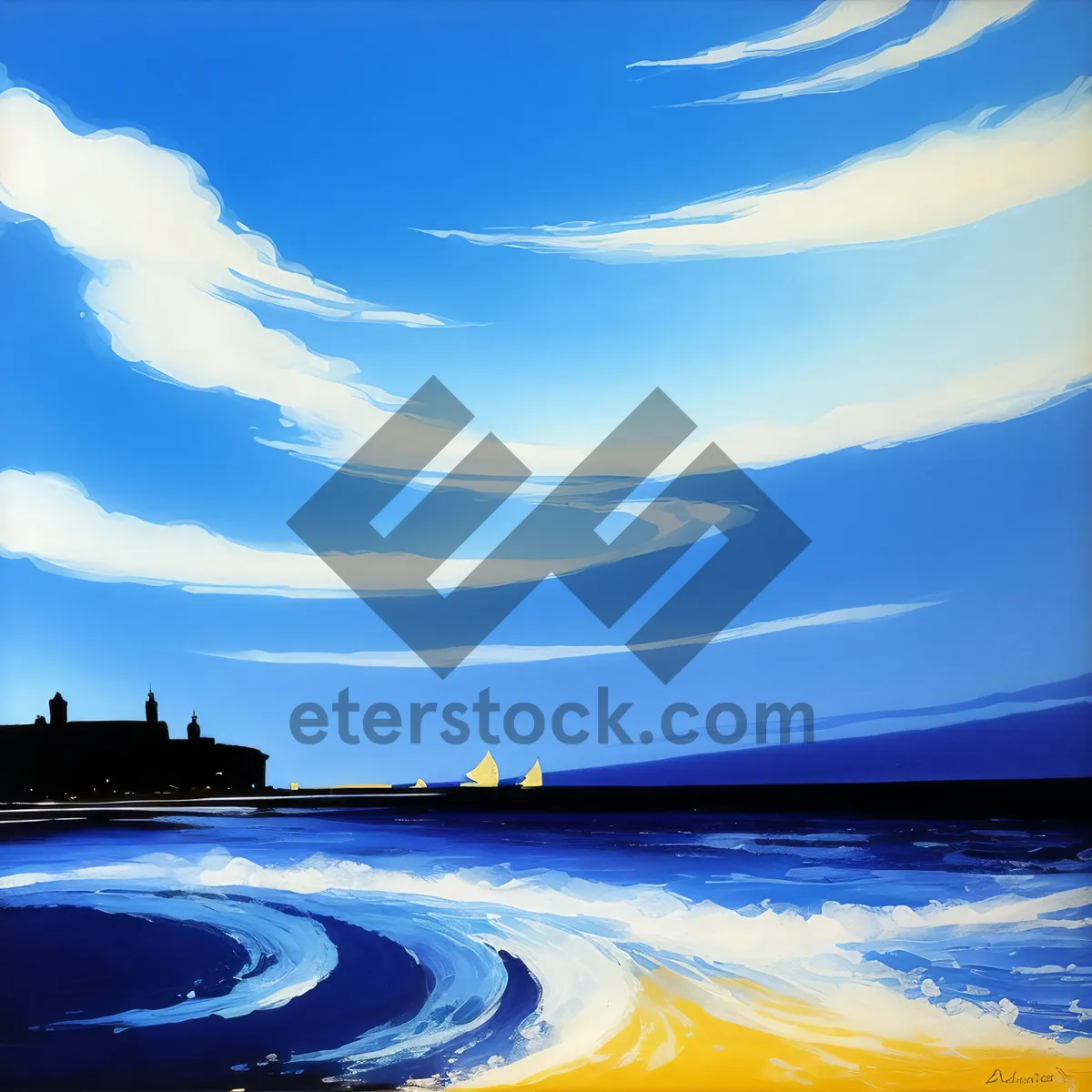 Picture of Serenity at Sunset: idyllic beachscape kissed by golden skies