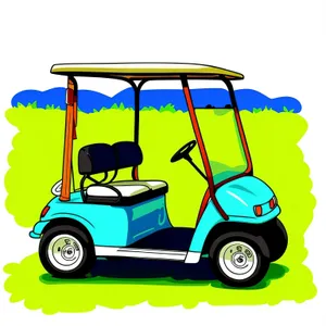 Golfer riding cartoon shuttlecock in golf course