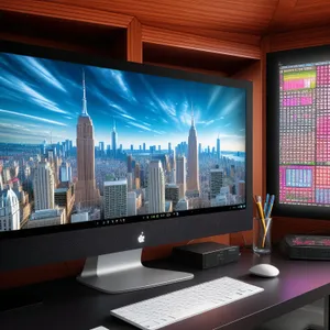 Modern office desktop computer with flat screen display