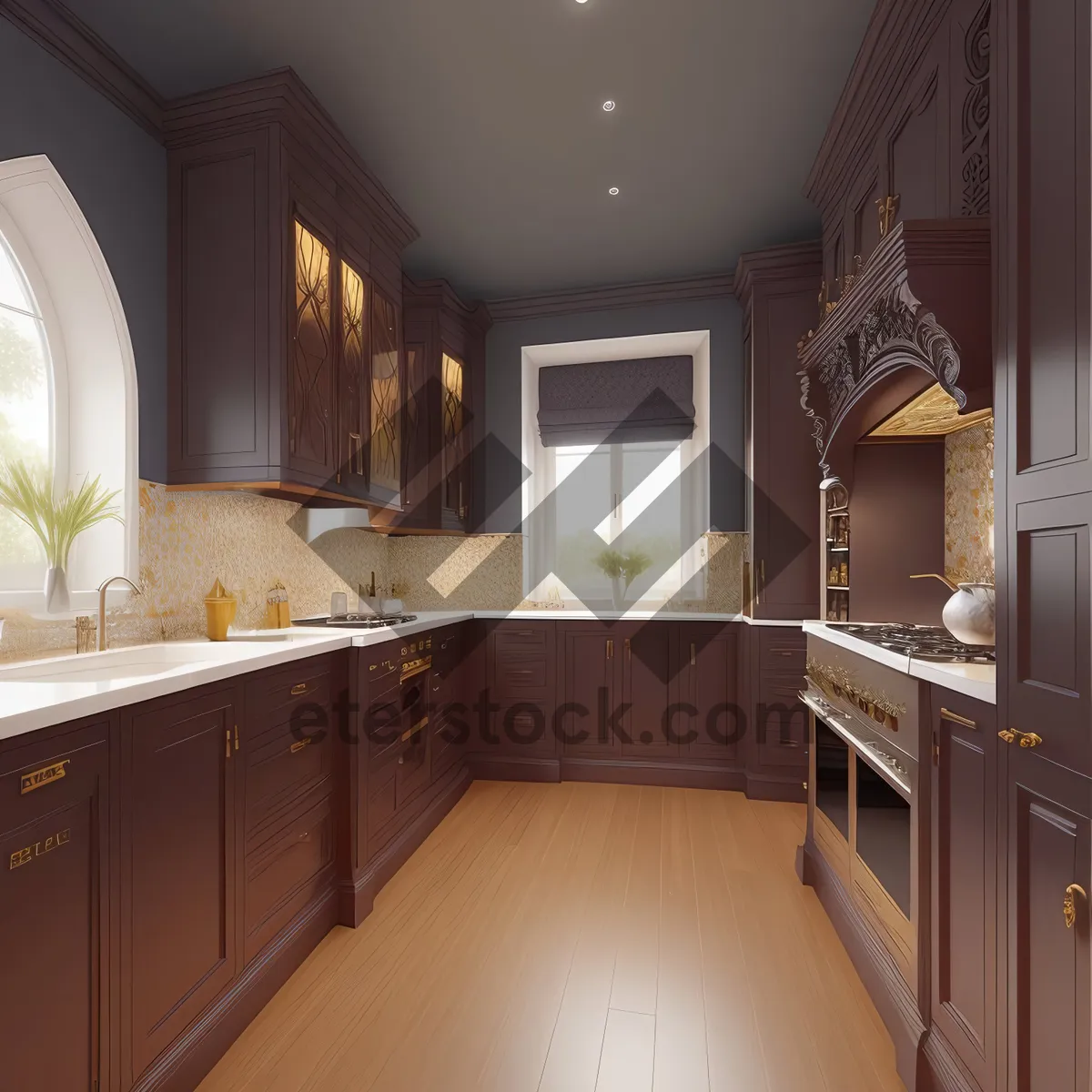 Picture of Modern Kitchen Interior Design with Luxury Wood Furniture