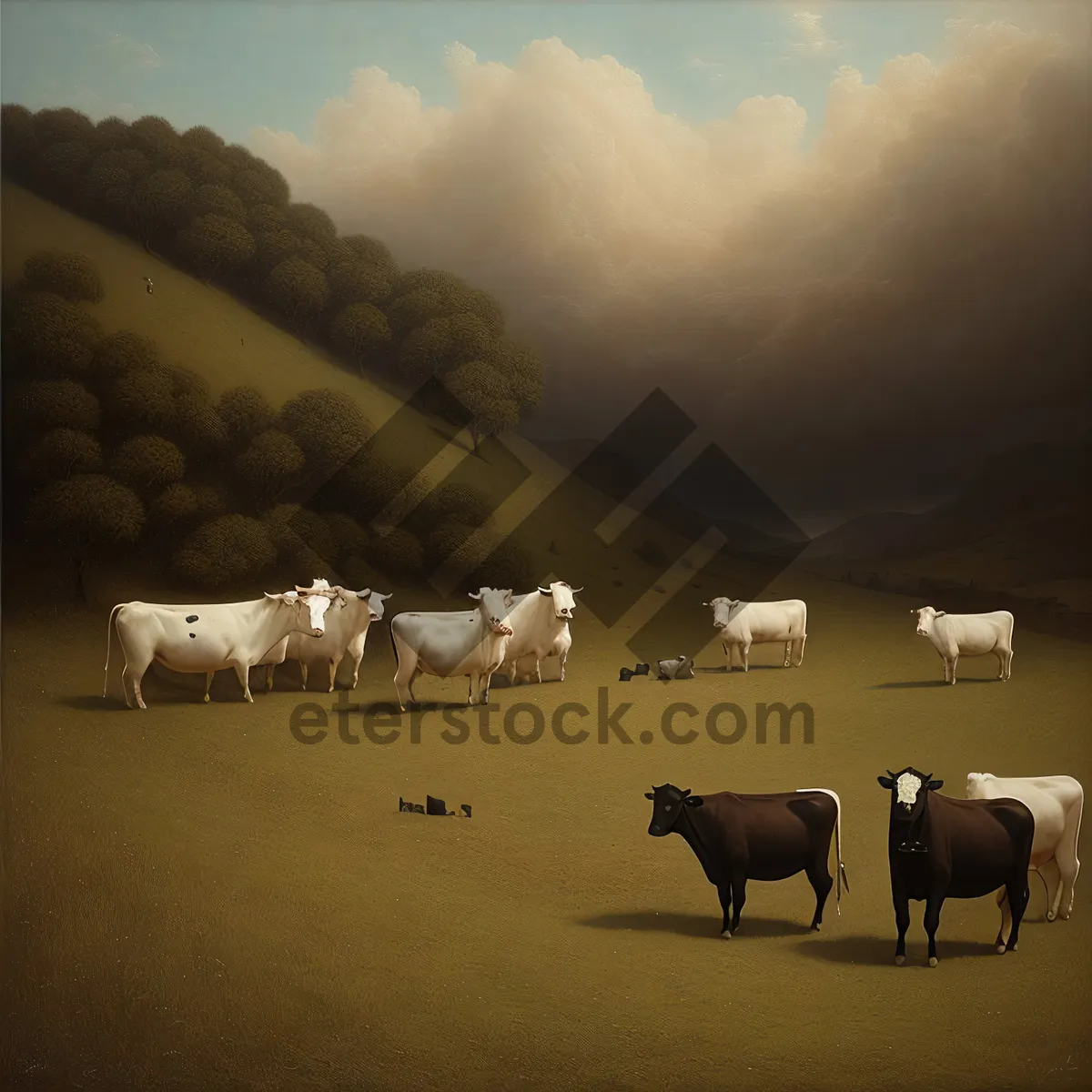 Picture of Rustic Cattle Grazing on Lush Meadow