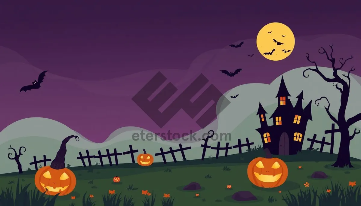 Picture of Halloween silhouette design with moon and tree.