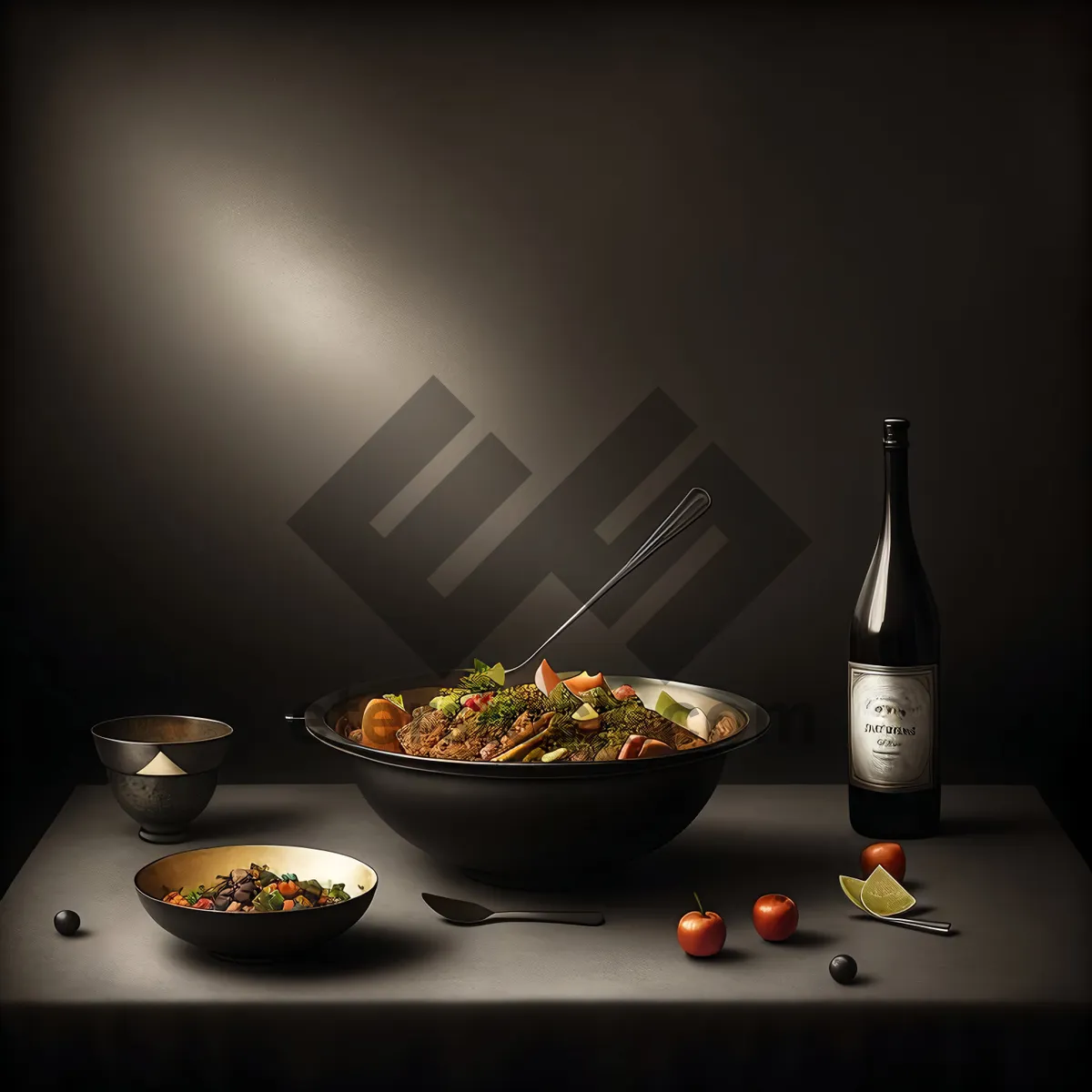Picture of Cooking Bliss: Wok, Pan, Food, Wine and Glass