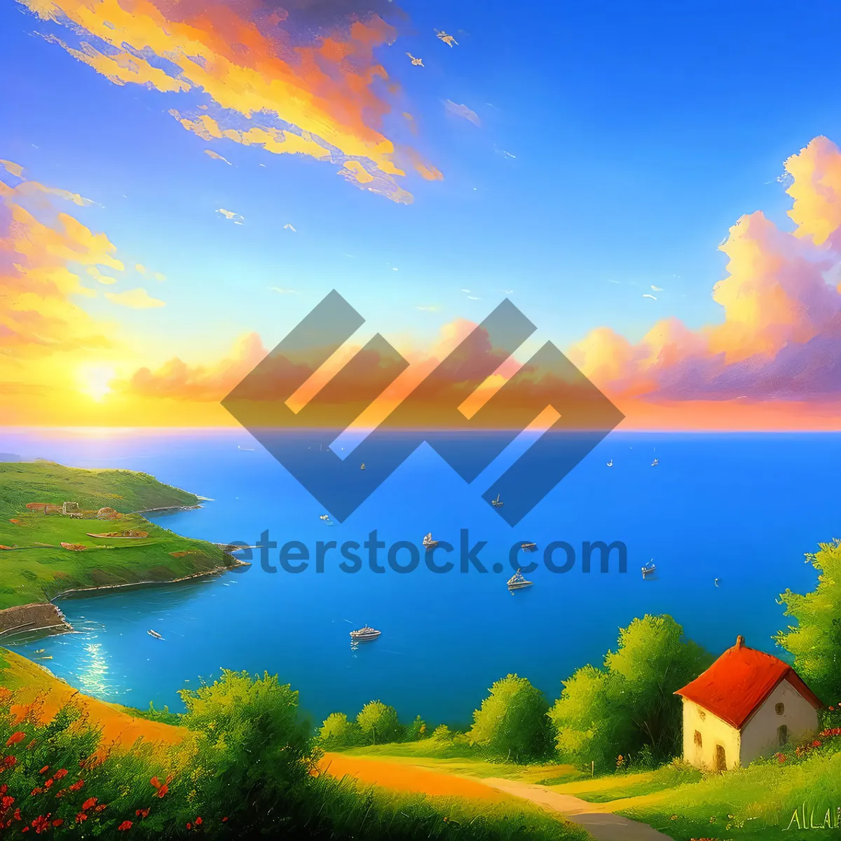 Picture of Vivid Sunset over Serene Ocean Waters