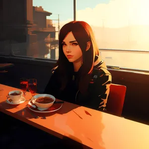 Happy female DJ working on laptop in office.