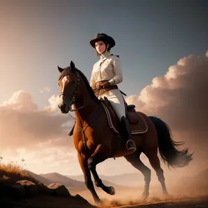 Racing Stallion on Horseback in Grass Field