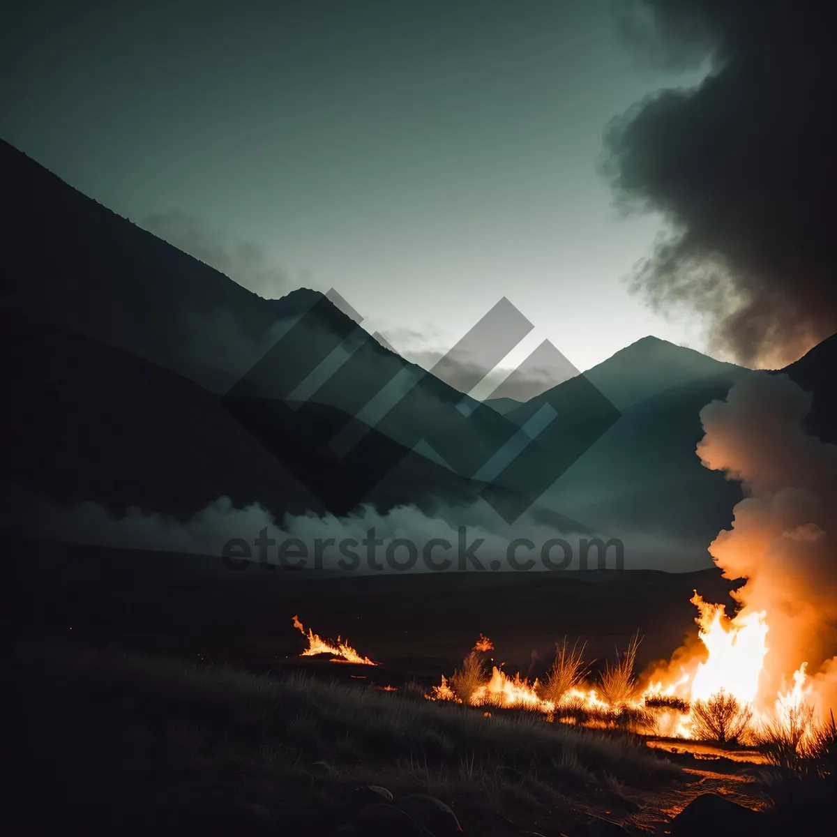 Picture of Majestic Sunset Blaze Over Mountain Landscape