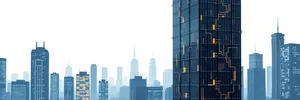 Modern Glass Tower in Urban Financial District Skyline
