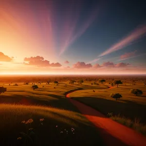 Vibrant Sunset over Desert Dunes