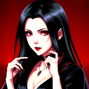Sultry Sorceress: Attractive Black Haired Lady with Sexy Makeup and Sensual Gaze