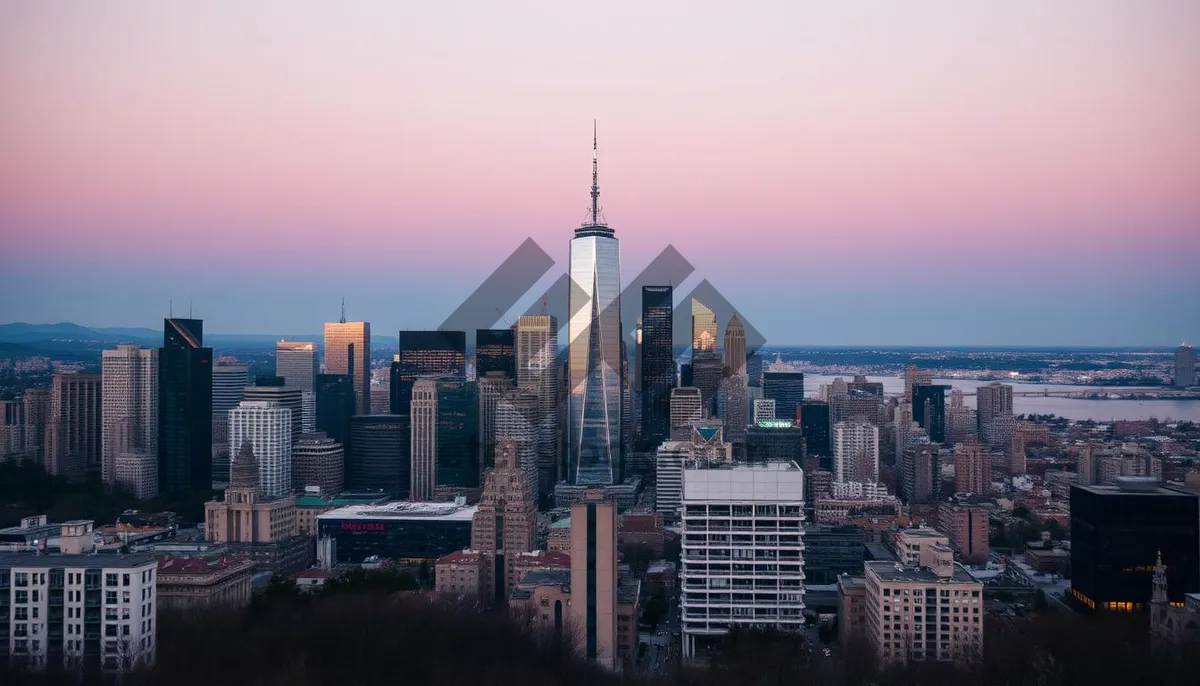 Picture of Downtown Financial District Skyscrapers Skyline Reflection River View