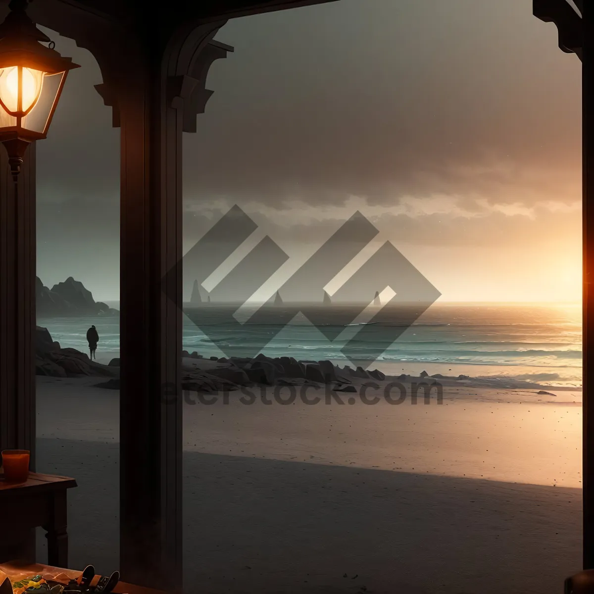 Picture of Serene Sunset Over Tropical Ocean Bay