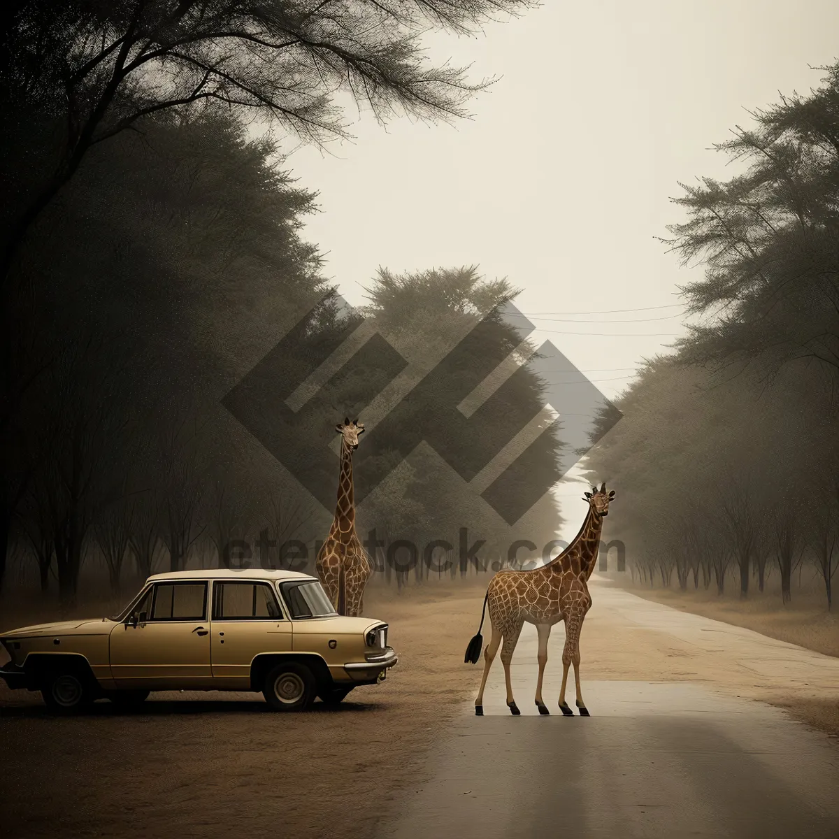 Picture of Wild Safari: Tall Giraffe Grazing in South African Wilderness