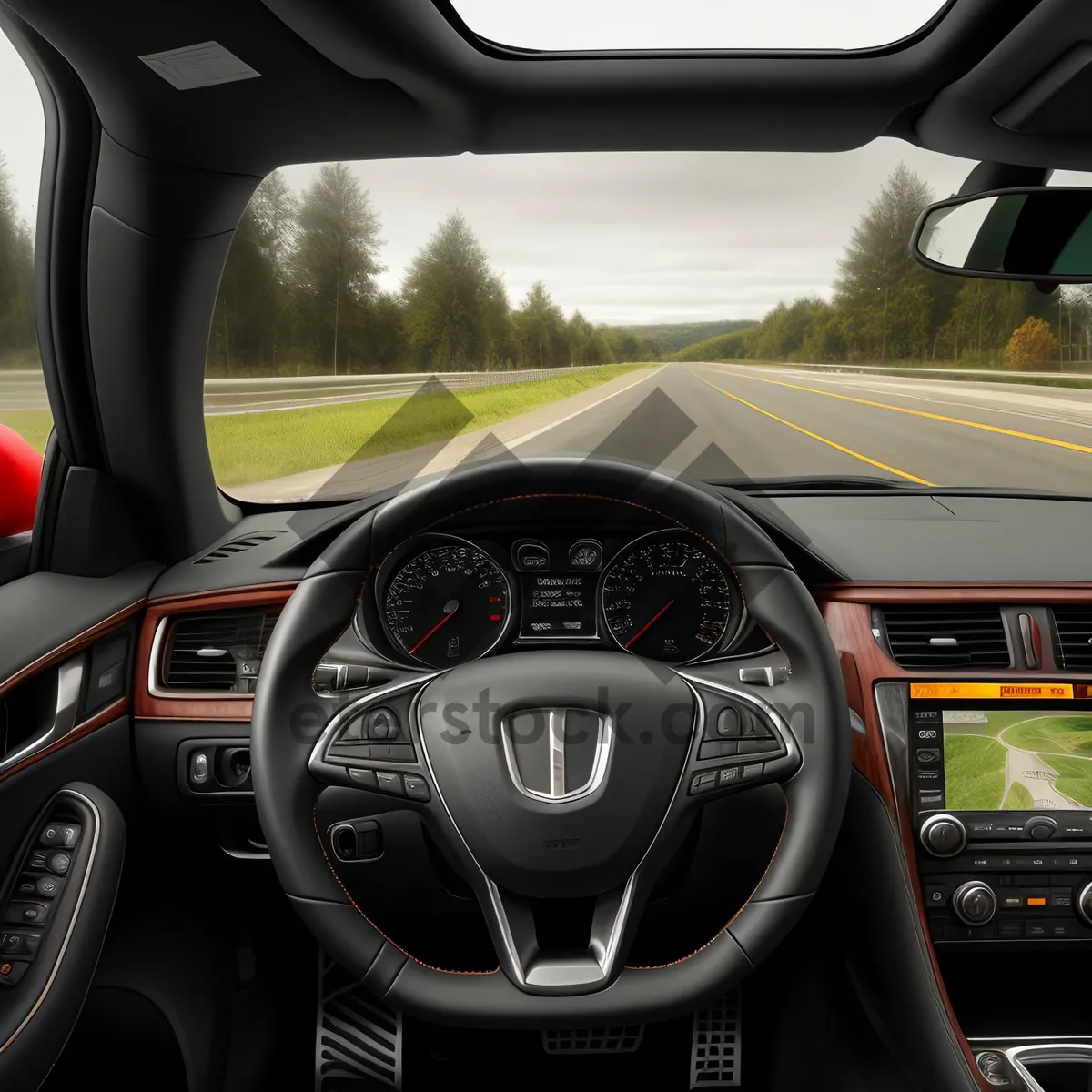 Picture of Automobile Cockpit Control Panel with Steering Wheel