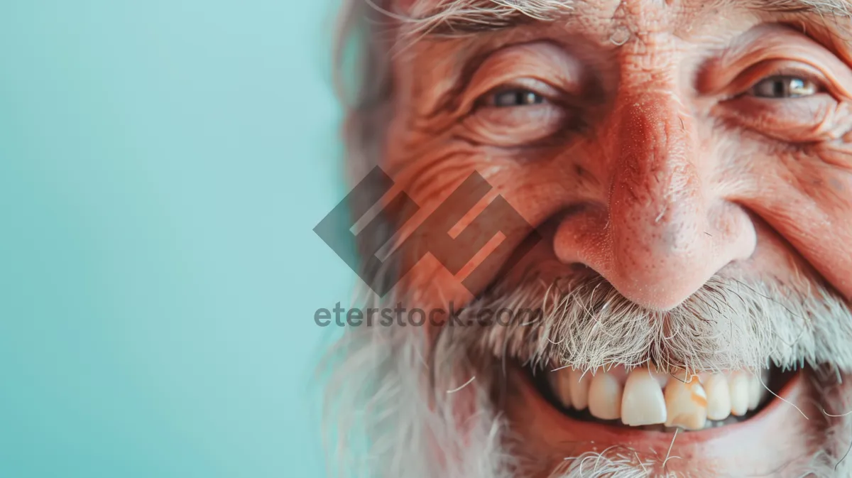 Picture of Happy Elderly Man with Mustache and Smiling Eyes