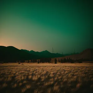 Vast Sunset Over Steppes: Tranquil Rural Landscape