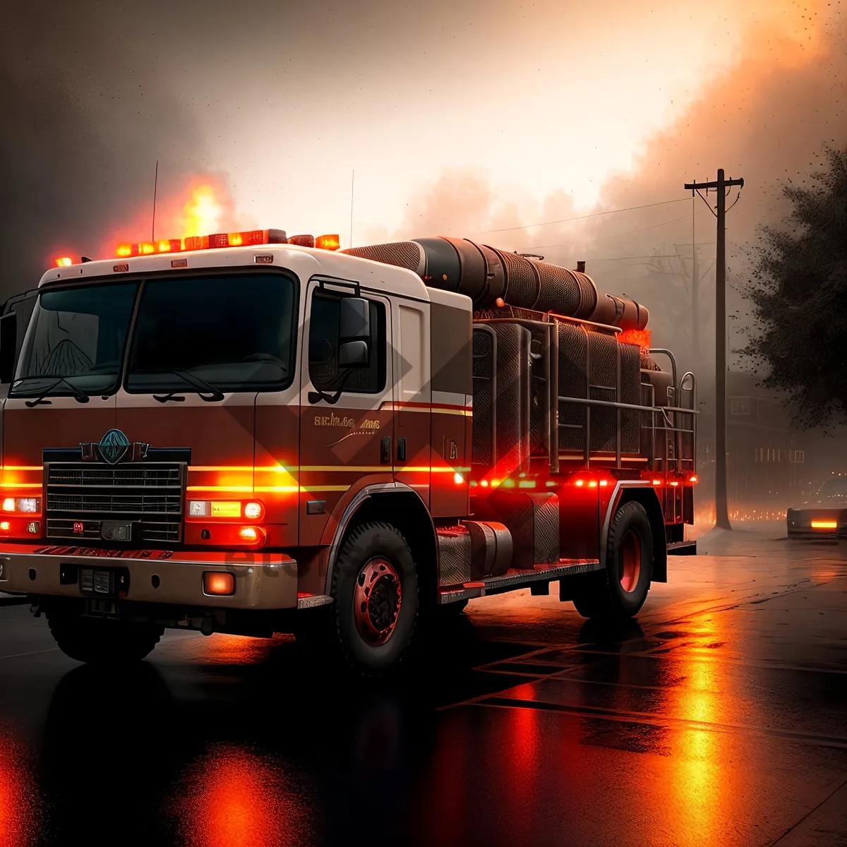 Picture of Emergency Fire Engine Racing Down Highway