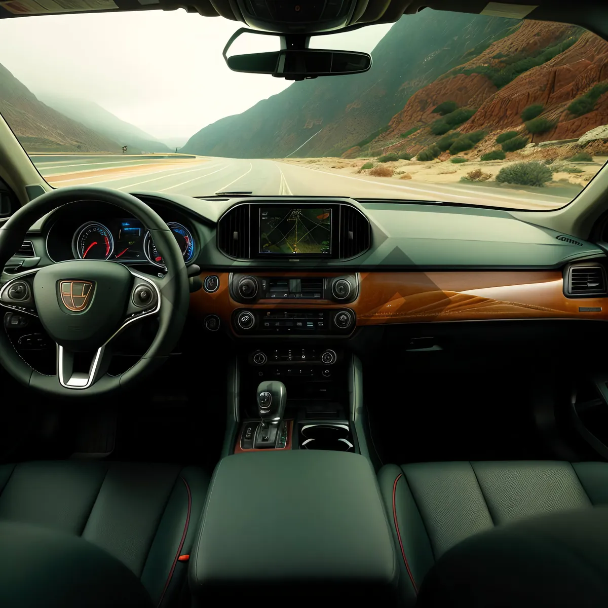 Picture of Speed Demon: Modern Luxury Car Interior with Powerful Steering Wheel Control