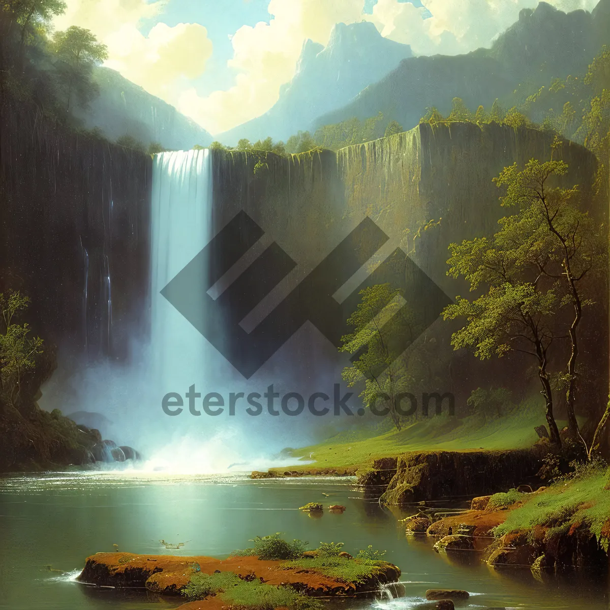 Picture of Scenic Mountain Waterfall in Forest Park