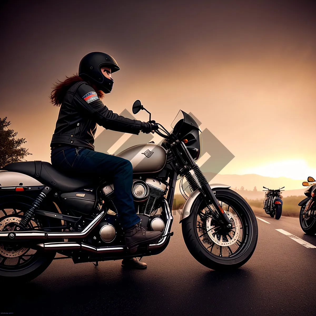 Picture of Speedy Motorcycle Rider with Helmet on the Road