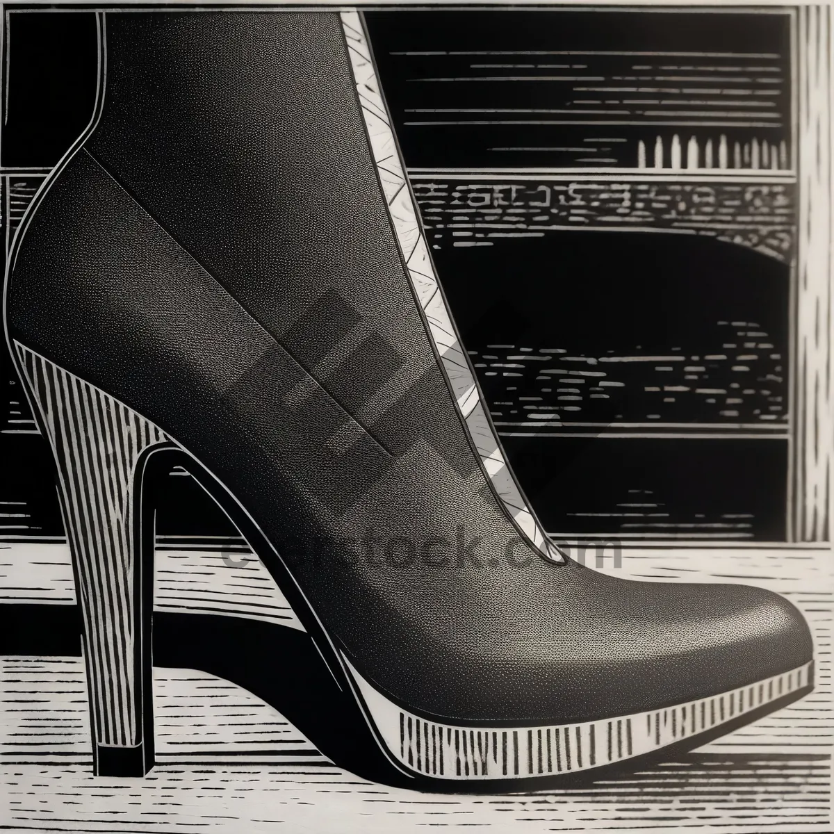 Picture of Classic Black Leather Heel Pair with Shiny Strips