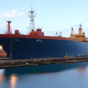 Loading cargo onto a massive oil tanker in the busy harbor.