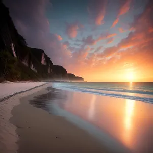 Golden Horizon: Beach Sunset Reflection