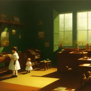 Modern Classroom Interior with Wooden Furniture