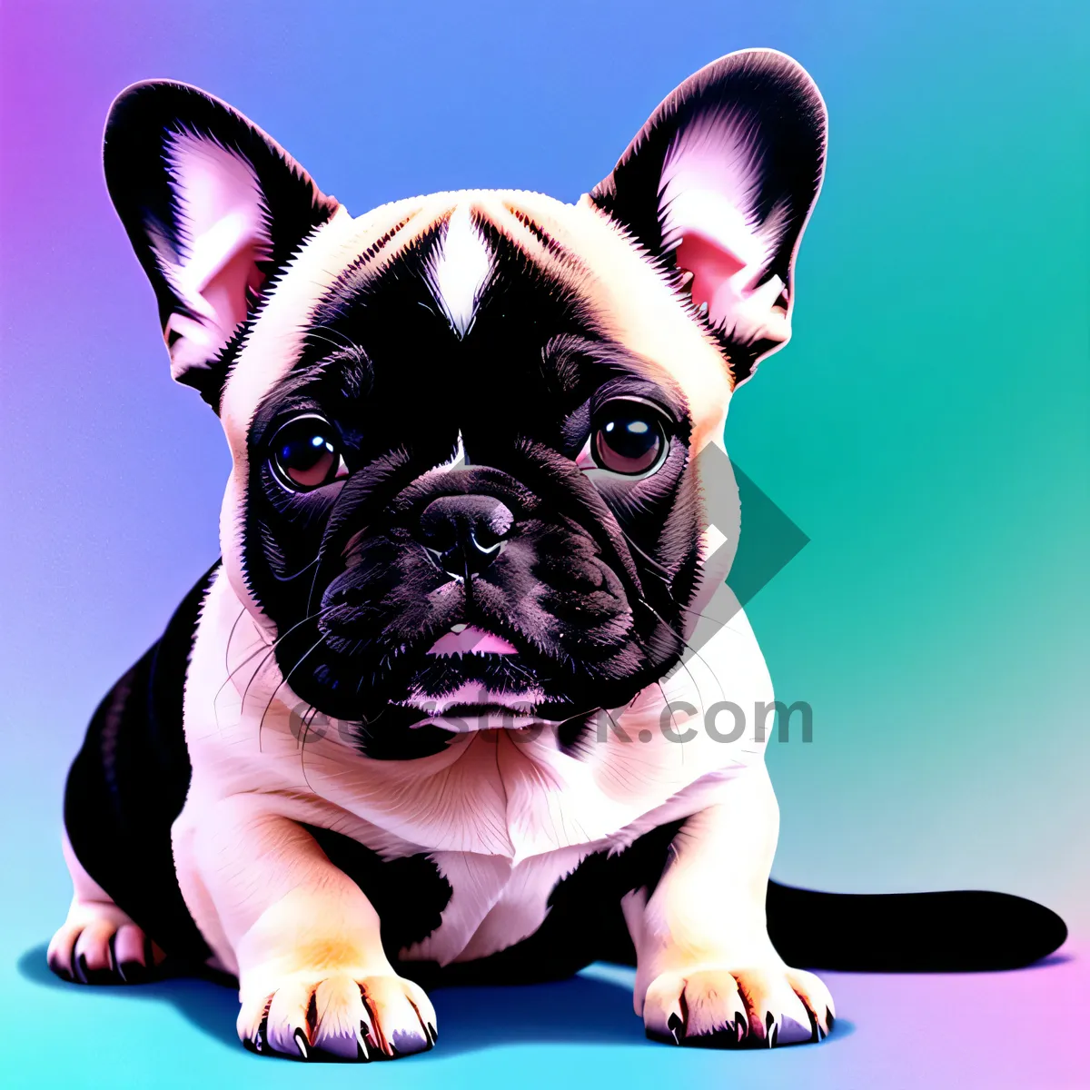 Picture of Bulldog puppy with a lovable wrinkled face, showcased in a delightful studio portrait