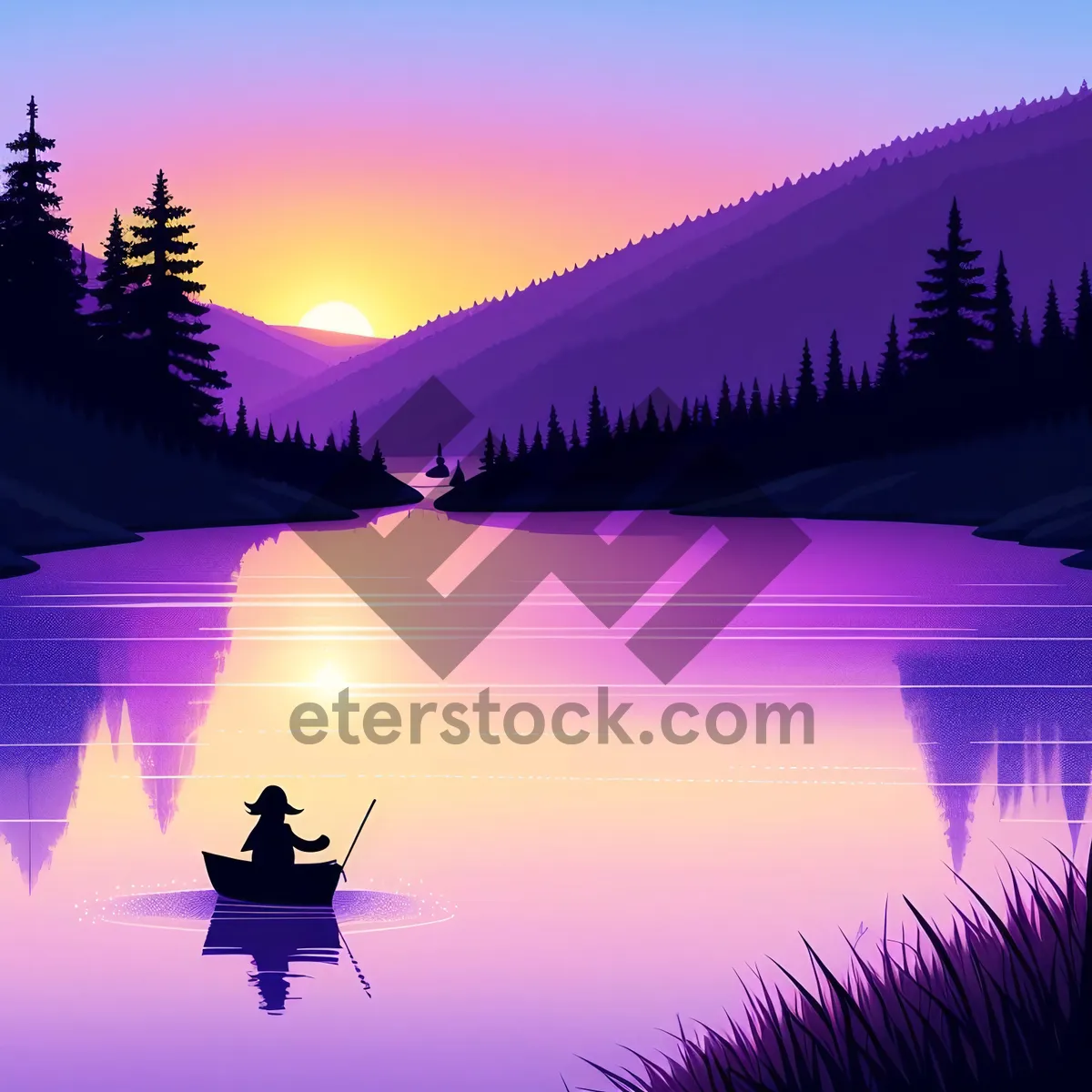 Picture of Serenity By The Lake: Majestic Reflections of Sun, Sky, and Mountains.