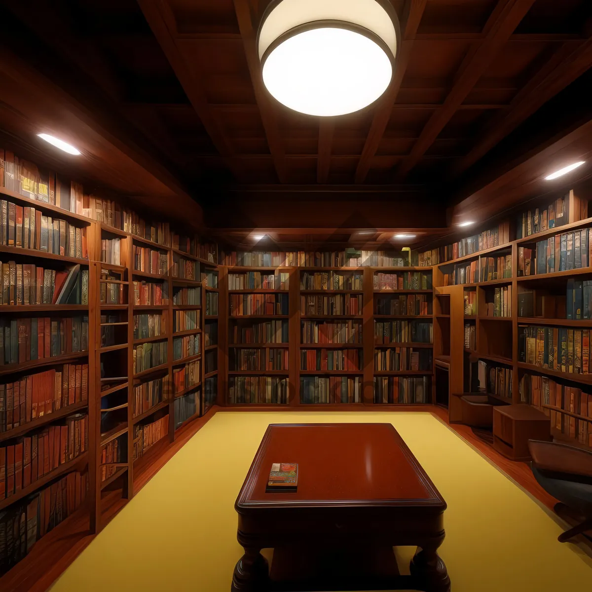 Picture of Library interior with tables, bookshelves, and books