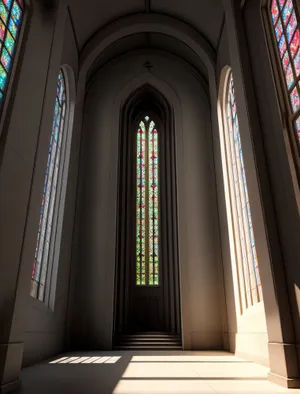 Ancient Cathedral Window: Architectural Marvel with Religious Symbolism.