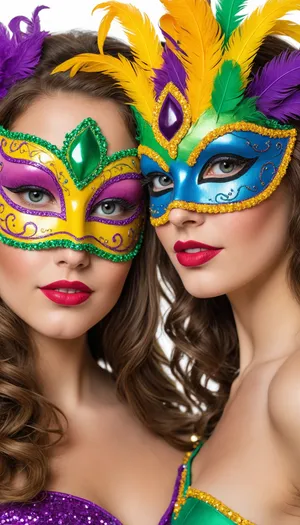 Attractive model with Venetian mask at carnival party.