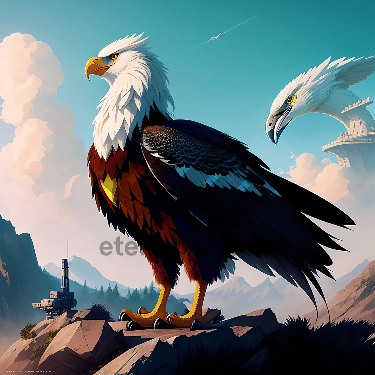 Picture of Majestic Bald Eagle Soaring with Intense Gaze