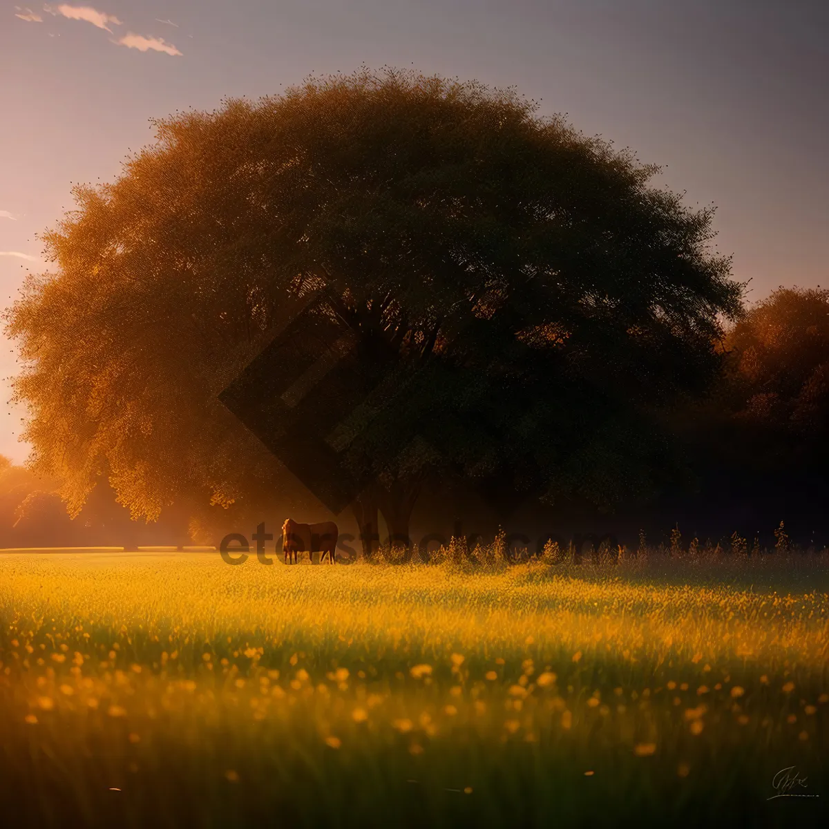 Picture of Golden Horizon: Tranquil Sunrise Over A Rural Landscape